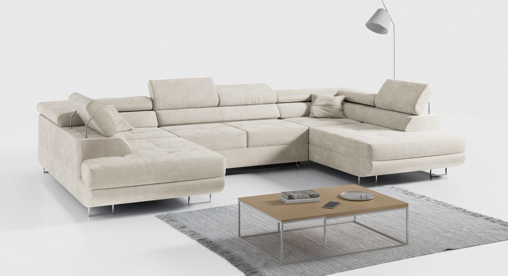 Ecksofa, Wohnzimmer U Couch, Polstersofa mit Bettkasten - Produktbild 