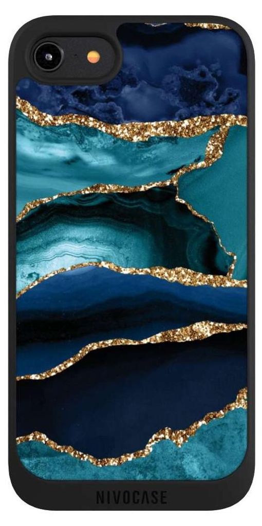 NIVOCASE Handyhülle für Apple iPhone 7 Hülle NIVOpure Case Schwarz Glitzer Look Marmor Trends