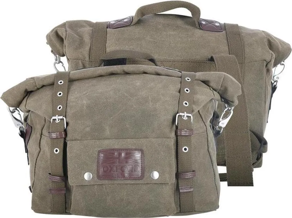 Ensemble sacoches moto Oxford Heritage 40L olive : finissez-en avec le sac à dos