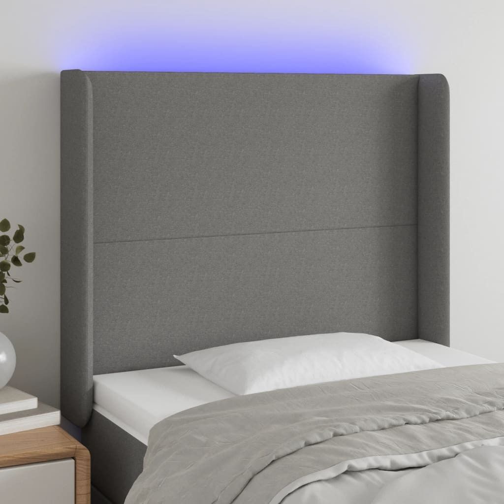 The Living Store LED Kopfteil Dunkelgrau 93x16x118/128 cm Stoff