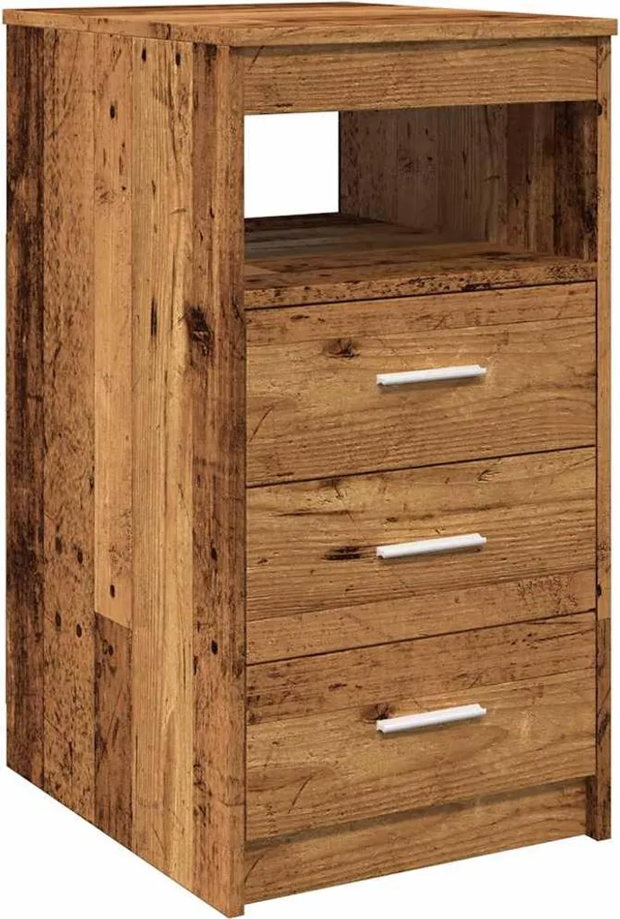 Commode de Rangement 3 Tiroirs Finition Bois Vintage 40x50x76 cm Robuste