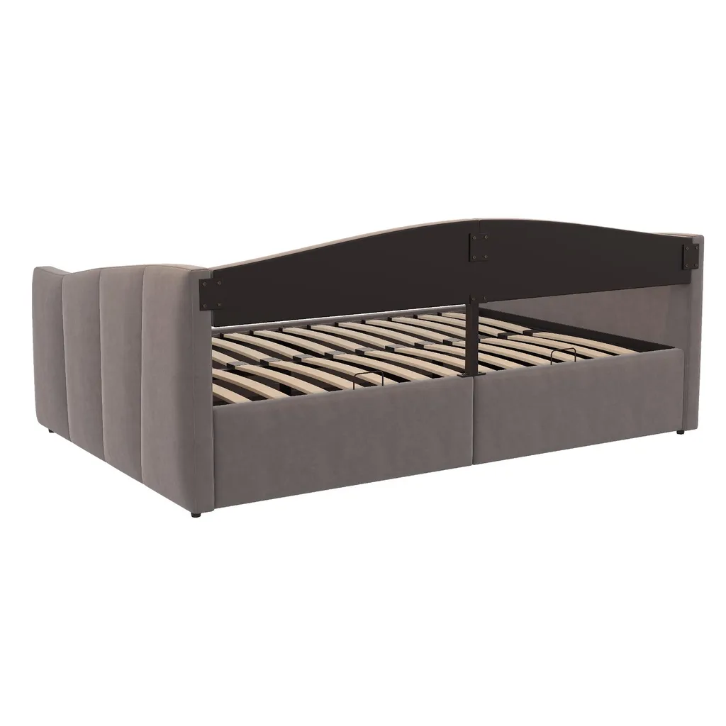 Canapé-lit double 140x200 polyvalent gris avec sommier et rangements