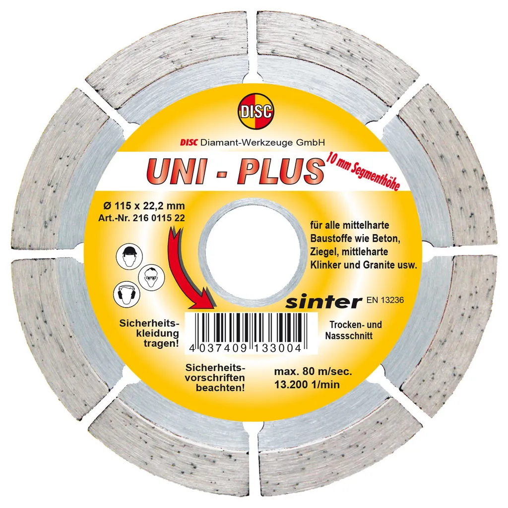 Disco Diamantato 115mm Uni Plus Taglio Secco e Umido Edilizia - 1