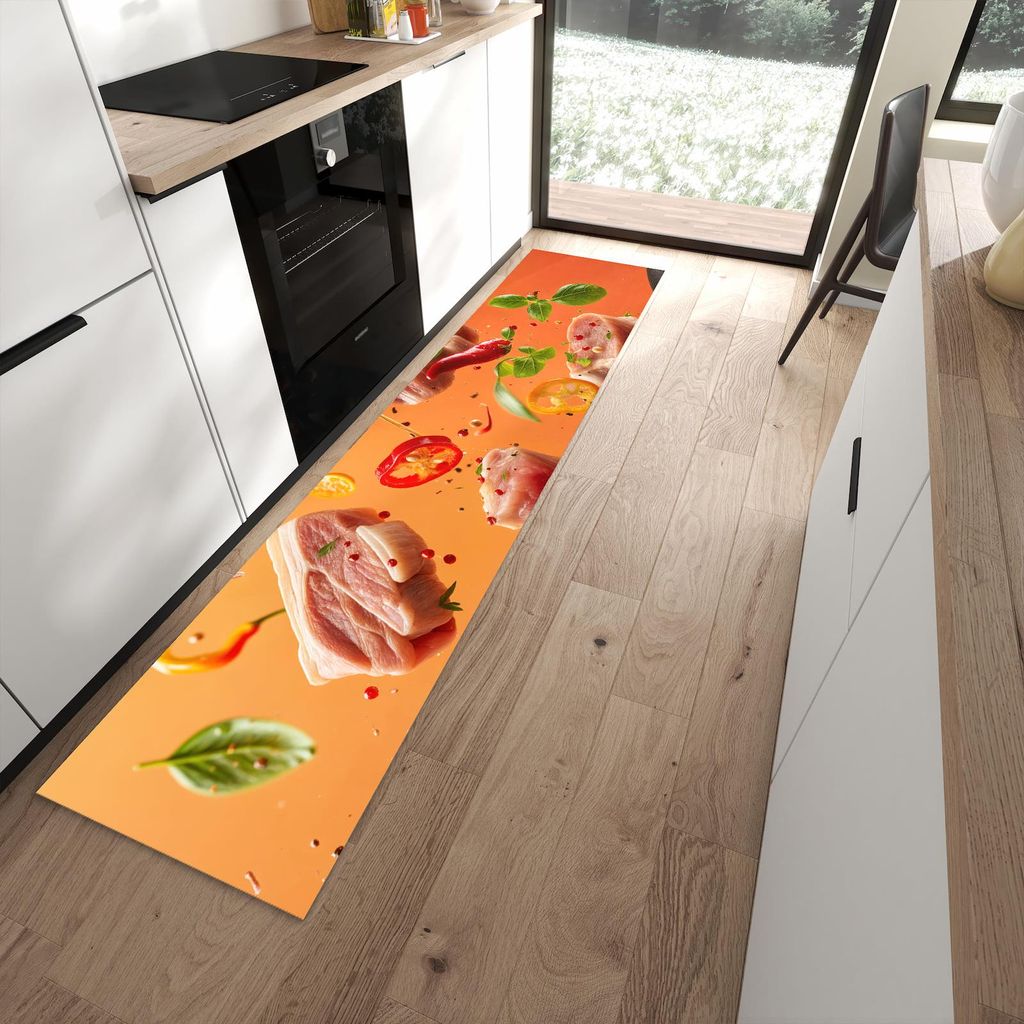 Küchenteppich 60x270cm rutschfest & abwischbar PVC Läufer - Frische Kochzutaten