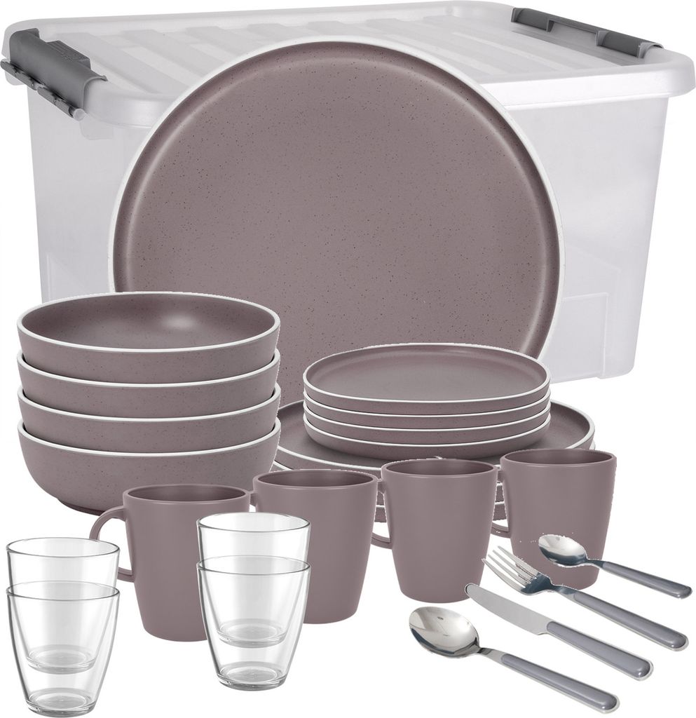 BRUNNER Camping Geschirr Set 4 Personen | Anti-Slip | All Inclusive DOLOMIT, 36-tlg.