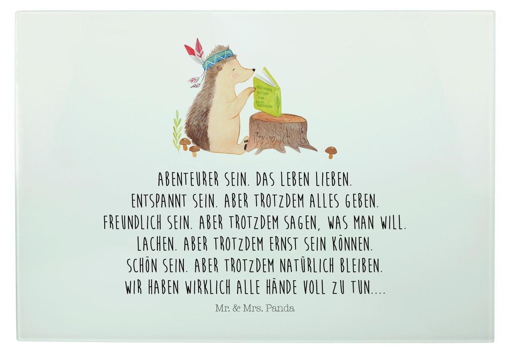 Mr. & Mrs. Panda Schneidebrett Igel Federschmuck - Weiß - Geschenk, Tiere, Indianer, Abenteuer, Lagerfeuer, Hackbrett, Camping, Glasschneidebrett,...