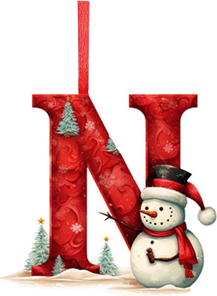 Weihnachtsbuchstaben-Anhänger von A bis Z, zum Aufhängen, Weihnachts-Alphabet-Ornament, Acryl, Schneemann-Buchstaben-Dekoration für Weihnachtsba...