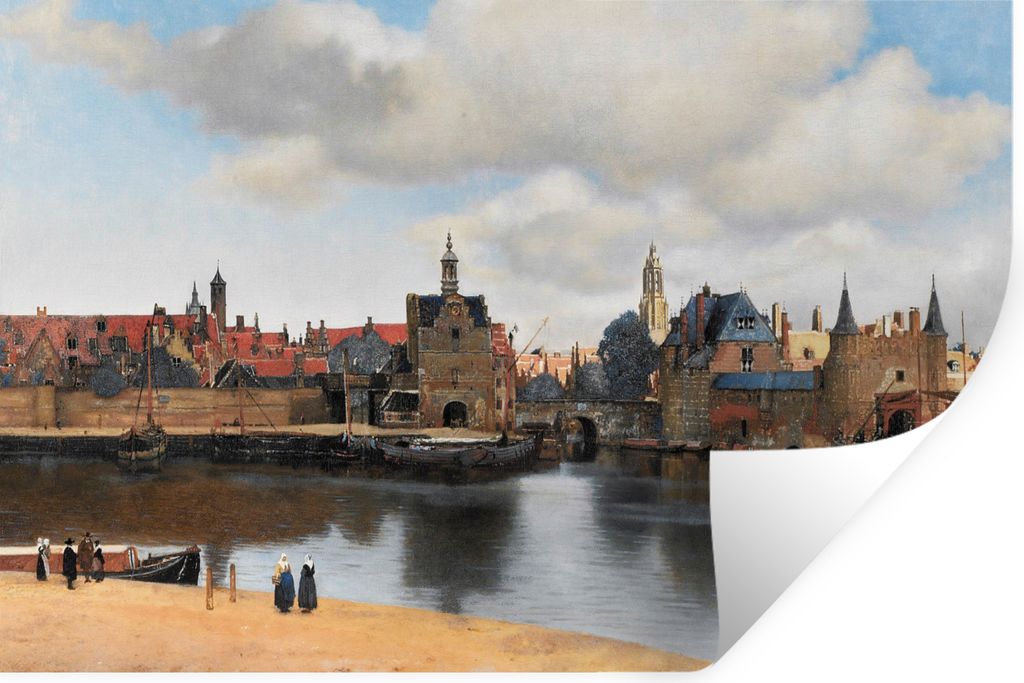 MuchoWow Wandtattoo Wandsticker Wandaufkleber Vermeer - Stadt - Alte Meister - Kunst 30x20 cm Selbstklebend und Repositionierbar - Wierderverwend...