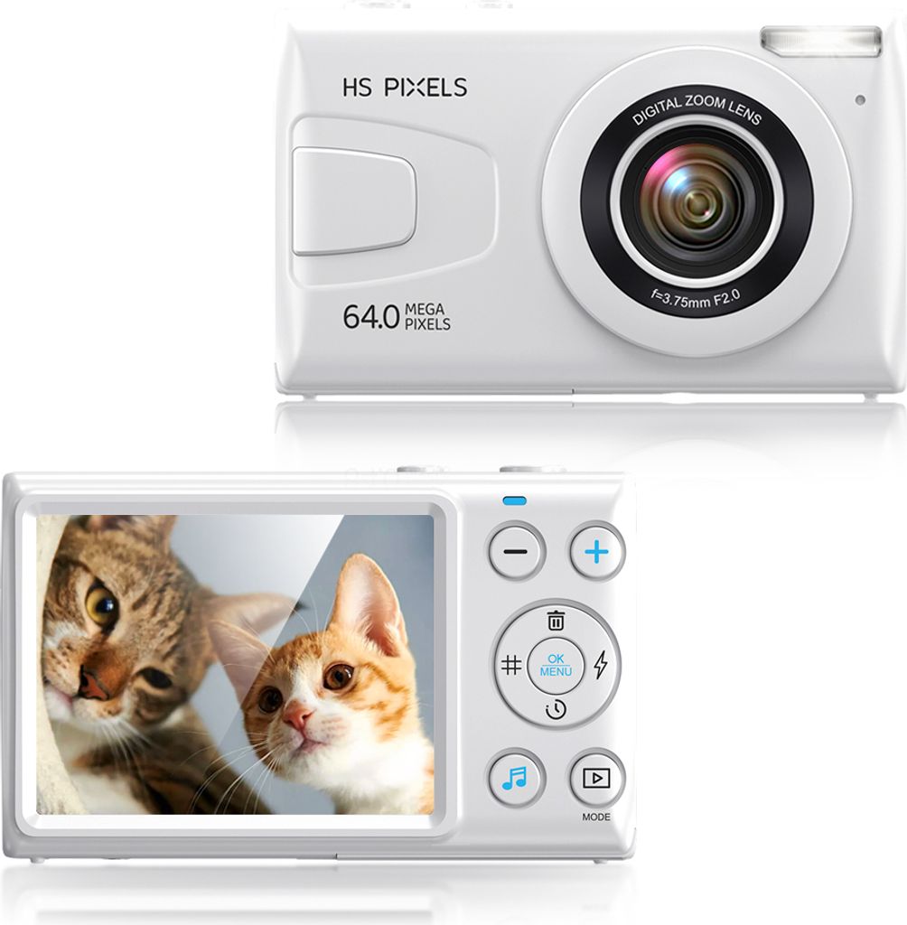 Fine Life Pro Digitalkamera Fotokamera 4K 64MP, 2,8'' LCD Fotoapparat mit 18X Digitalzoom, Wiederaufladbare Kompaktkamera für Kinder, Teenager, Weiß