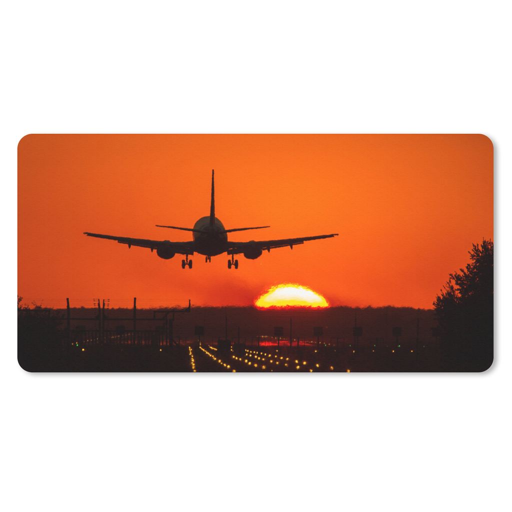 MuchoWow Schreibtischunterlage Sonnenuntergang - Flugzeug - Orange - Sonne 80x40 cm - XXL Mauspad - Gaming Mauspad