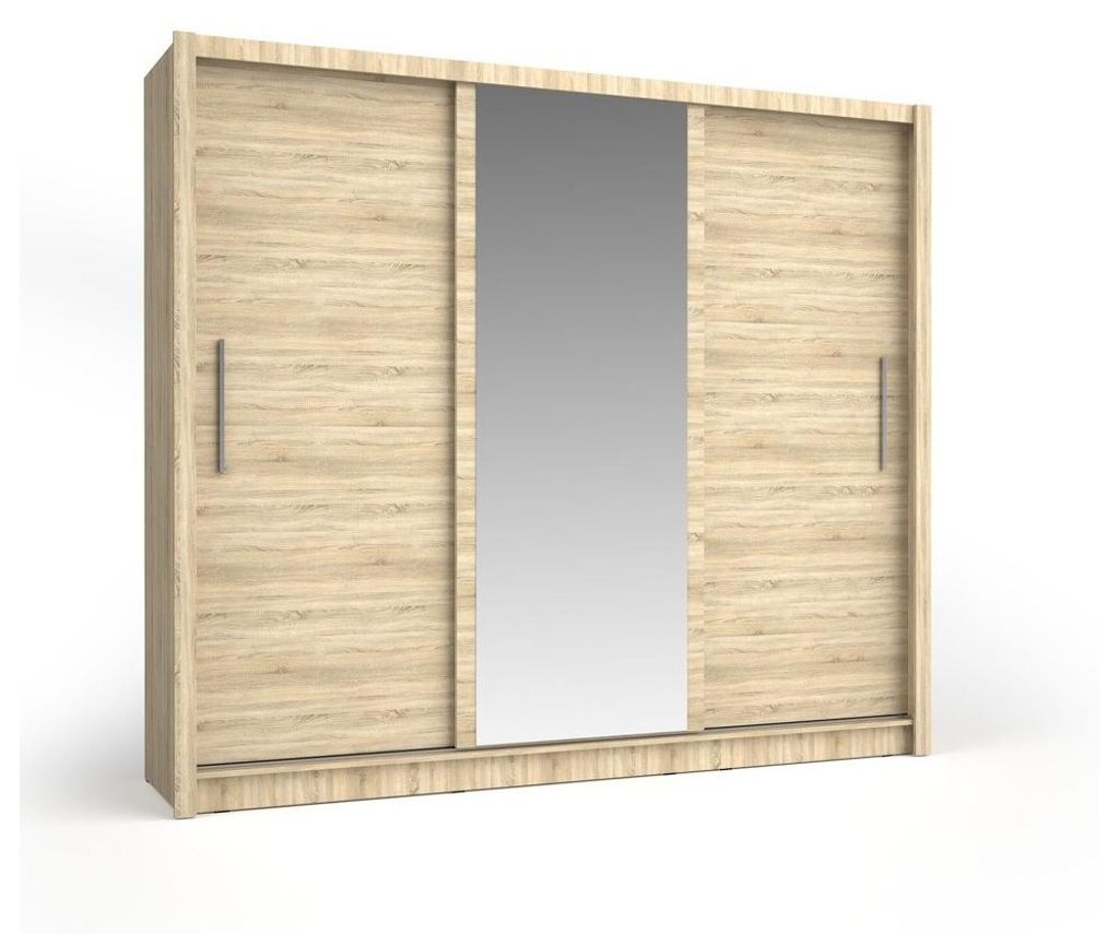 Masseno Schiebetürenschrank FRISKA 247,8/215/61,6cm 3-türig mit Spiegel Sonoma Eiche
