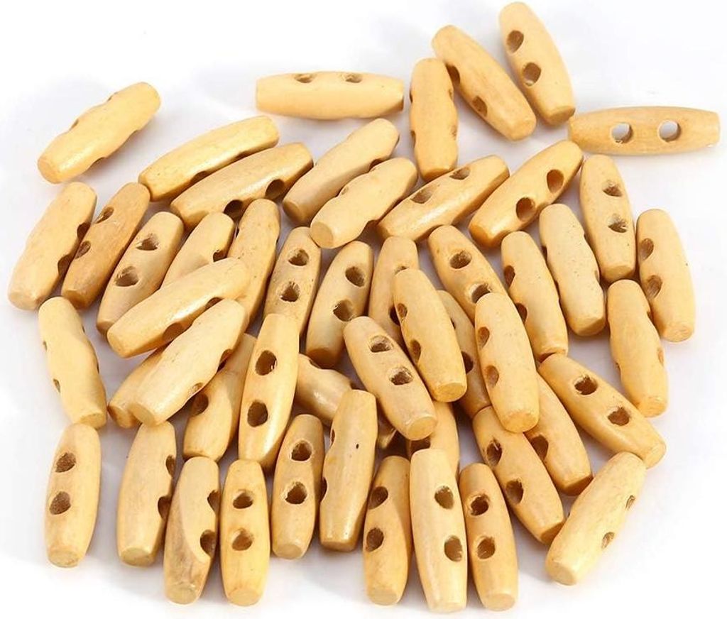 Holzknöpfe 2 Löcher Knebelknöpfe Hornförmig Olivenförmig Bastelzubehör für Jacken Nähen DIY 11x30mm - 50 Stück