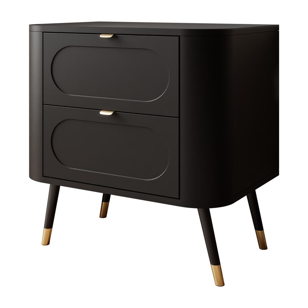 Nachttisch SHADOW 2S auf hohen Beinen, schräge Füße in Schwarz und Gold