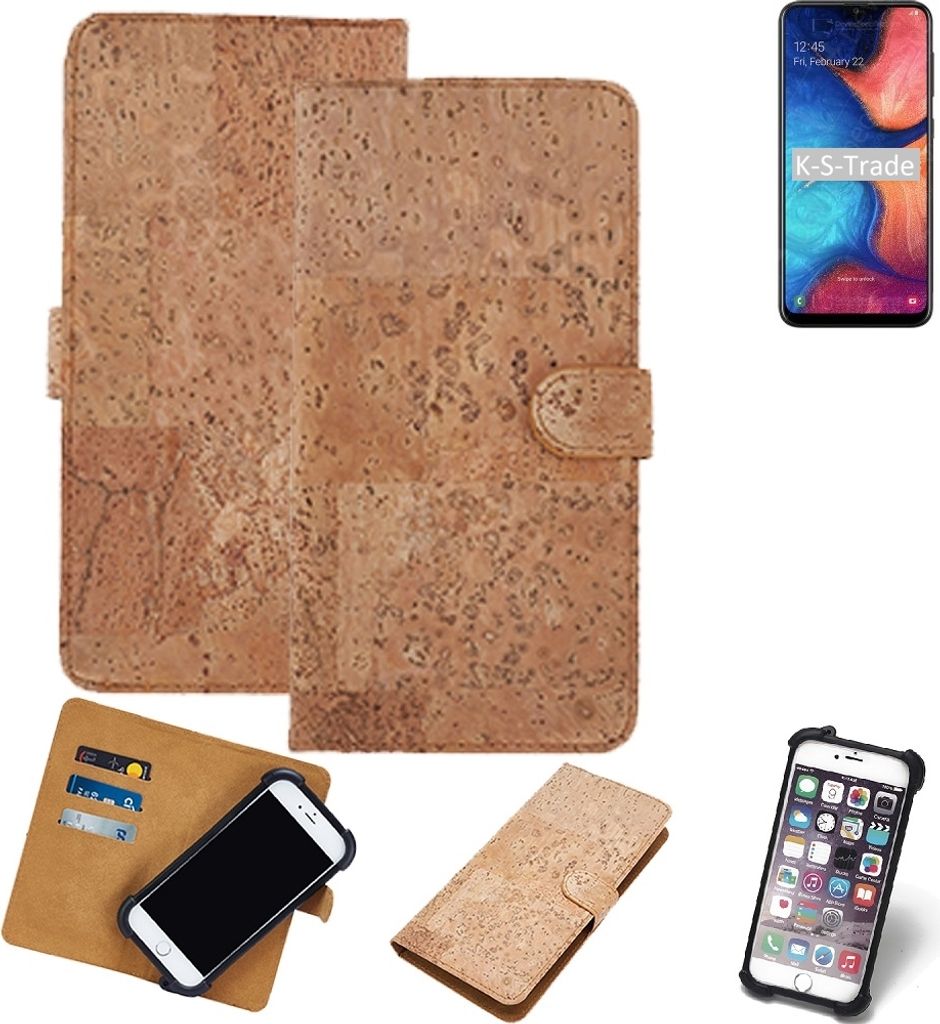 K-S-Trade Hülle kompatibel mit Samsung Galaxy A20 Kork Handyhülle Cover Schutzhülle TPU Case Bumper in Hellbraun, (1x)