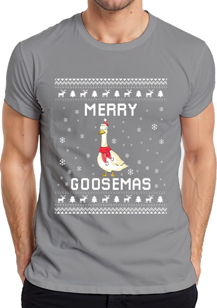 MERRY GOOSEMAS Weihnachtsente Outfit Lustiges Geschenk Weihnachten Herren T-Shirt, Grau, S