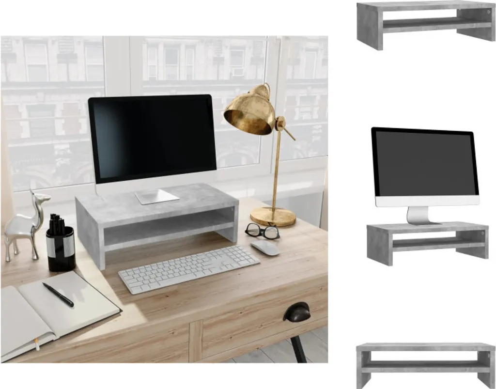 Supporto Monitor vidaXL 42x24x13 cm Grigio Cemento - Legno Robusto