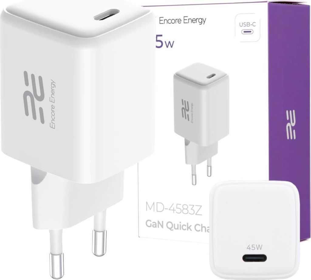 Netzladegerät GaN USB-C 45W QC PD Encore Energy MD-4583Z Produktbild 