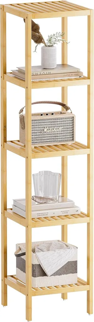 Étagère de rangement en bambou 5 niveaux couleur naturelle - 130x35cm