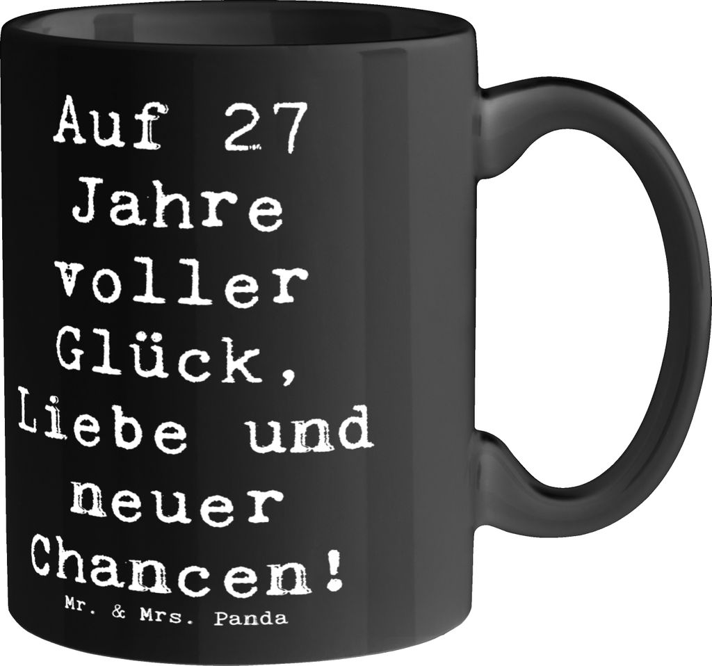 Mr. & Mrs. Panda Dekotasse Spruch 27. Geburtstag - Schwarz - Geschenk, Zukunft, Alter, Kaffeetasse, bedruckt, Becher, Lebensfreude, Tasse, Liebe, H...