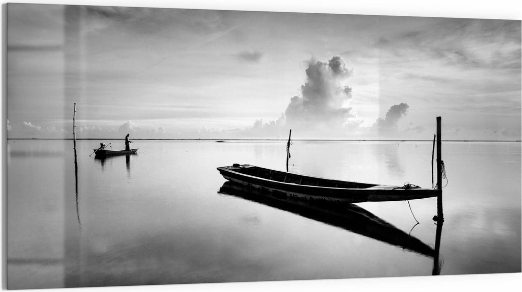 DEQORI Magnettafel Glas 100x50 cm 'Boote auf ruhiger See' beschreibbar Whiteboard