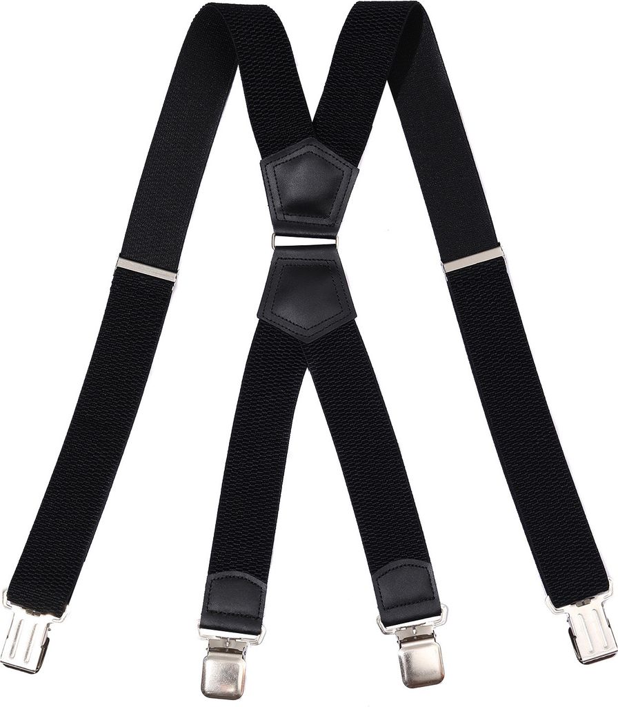 Herren Hosenträger X-Form Schwarz 120 cm x 4 cm mit Clips, Kornmuster-Stoff