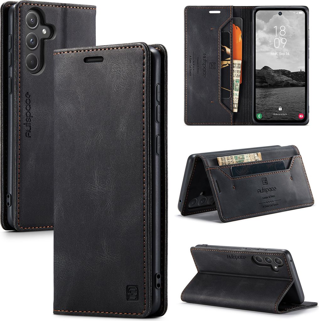 Galaxy A55 Hülle, Retro Kunstledertasche Stand Schutzhülle Produktbild 