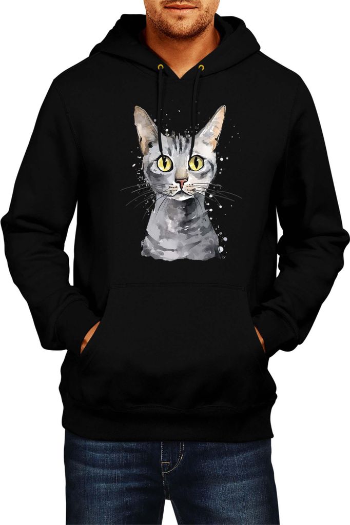 Herren Kapuzenpullover Funny Cats Breeds Egyptian Mau Cat 021, Man L / Schwarz