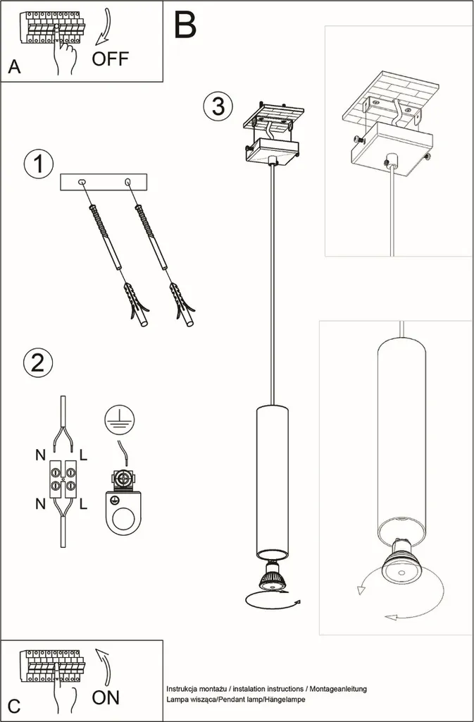 Suspension BELLIX Noir GU10 : Éclairage Précis et Installation Facile - 5