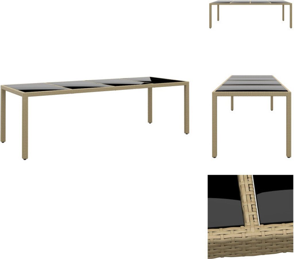 vidaXL Gartentisch mit Glasplatte Beige Poly Rattan - Gartentische