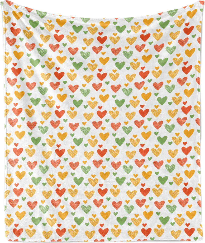 Jeté de lit en flanelle douce à motif de cœurs colorés 175 x 230 cm