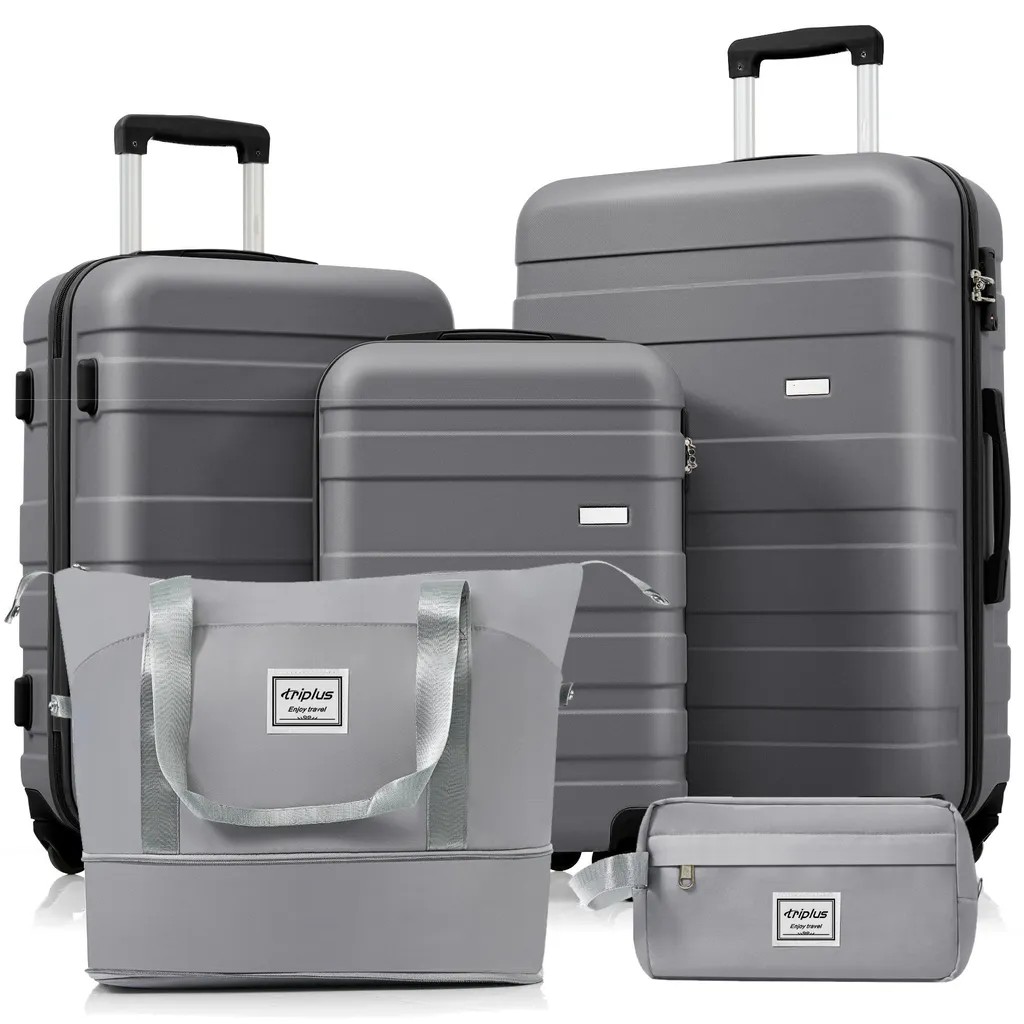 Valise trolley rigide 5 pièces avec roulettes 360° et sacs de voyage