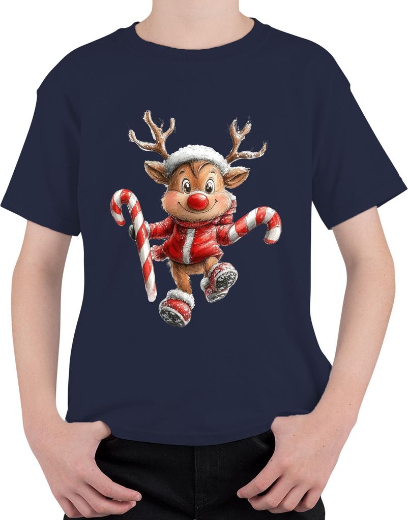 Weihnachtsrentier rote Nase lustig Kinder Geschenk Retro Uni Kinder T-Shirt, Navy, 128