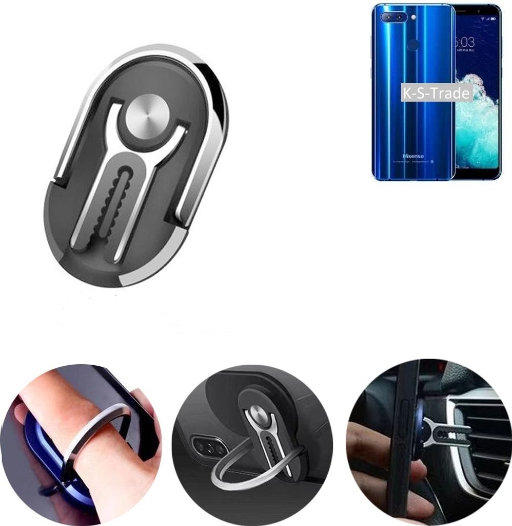 K-S-Trade 3in1 Smartphone-Ring Handy-Ring kompatibel mit Hisense Infinity H11 Pro Fingerhalterung Handyring Tischständer Lüftungsgitter-Halterung