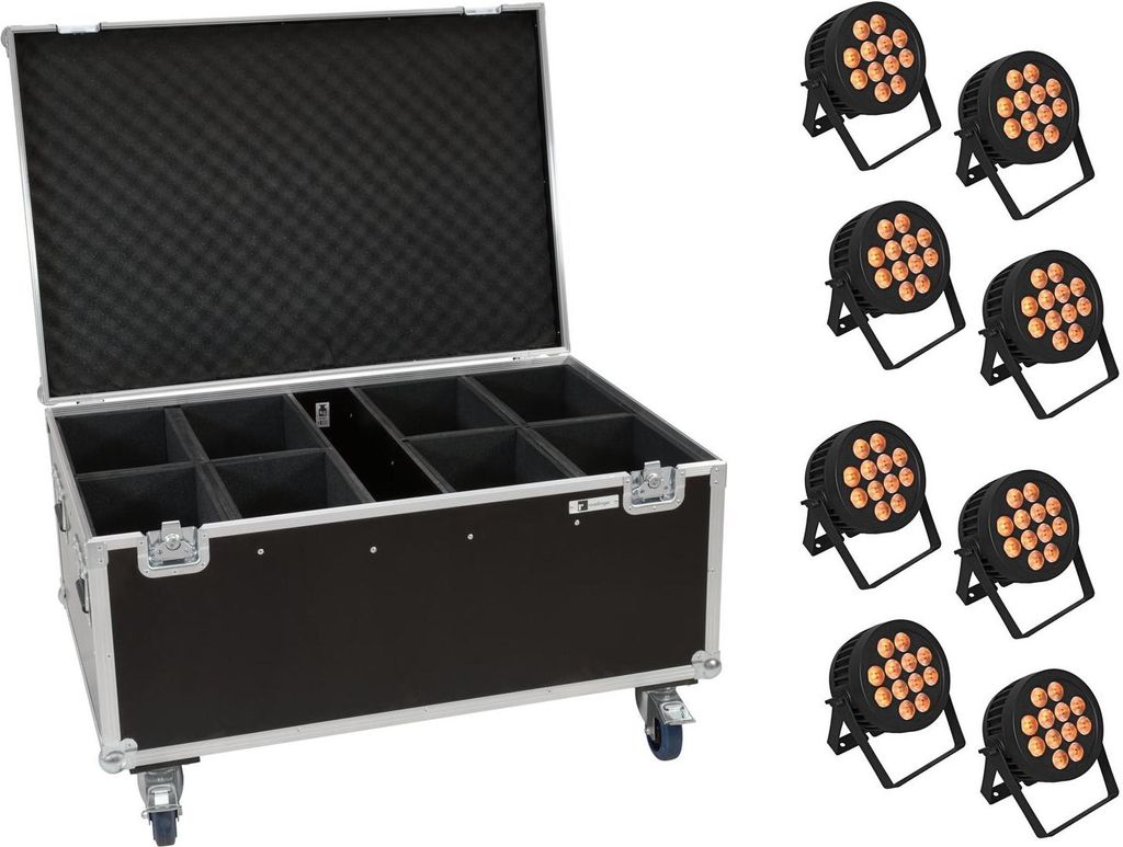 EUROLITE Set 8x LED IP PAR 12x8W QCL Spot + Case mit Rollen