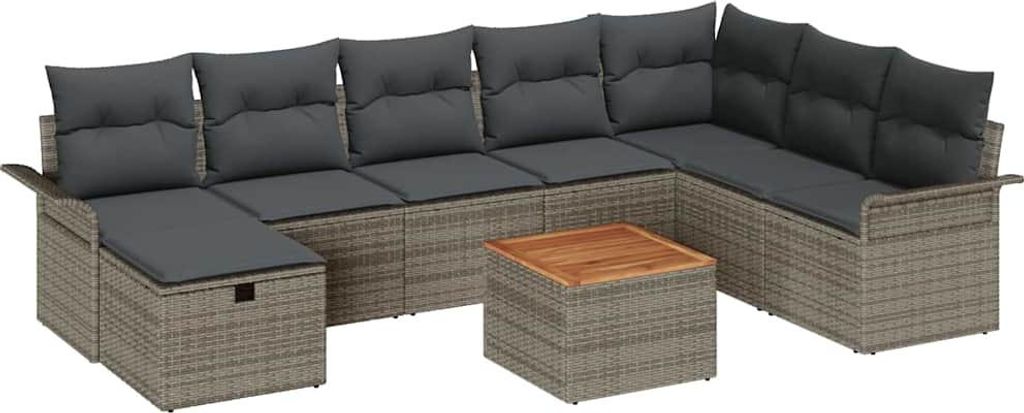 Gartensofa-set mit Kissen mit Speicher 9 pcs Grau Poly-Rattan