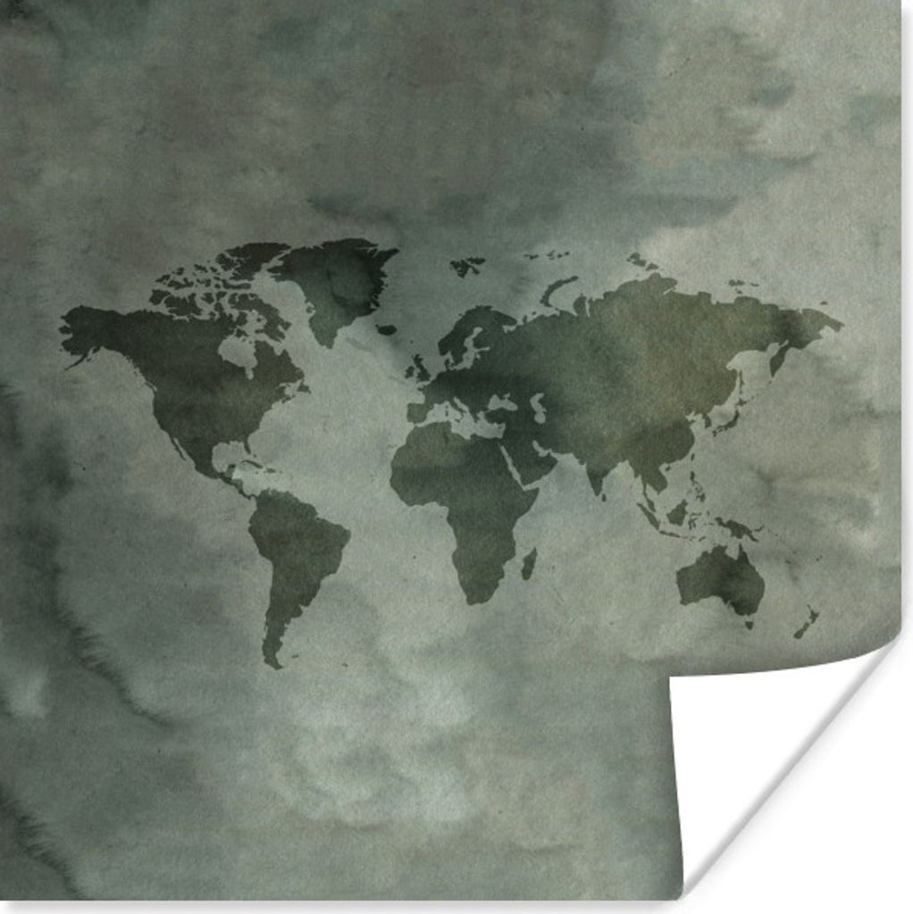 MuchoWow Poster Weltkarte - Grau - Einfach 50x50 cm - Wohnzimmerdekoration