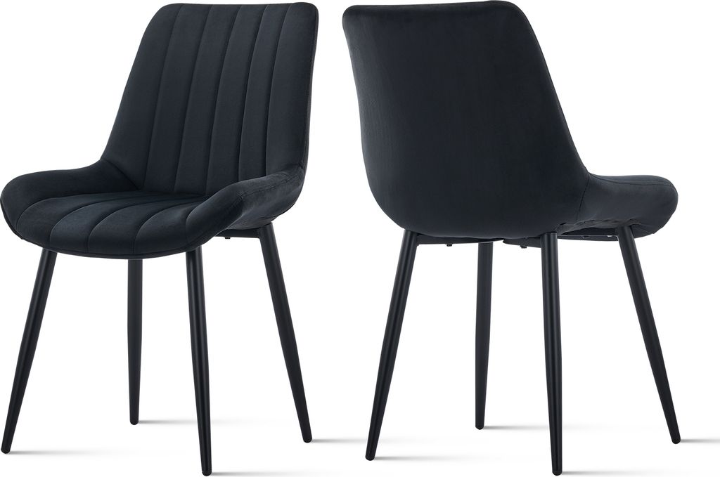 CLIPOP Esszimmerstühle, 2er Set Küchenstühle, Samt gepolsterter Stühle mit Metallbeinen, Schwarz