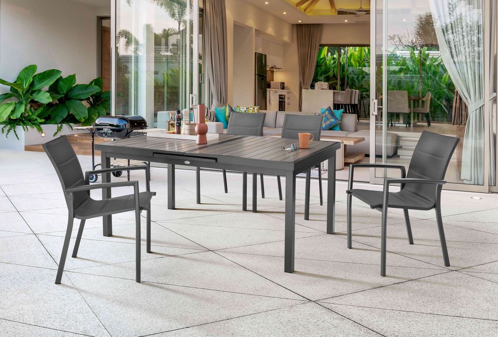 Destiny Sitzgruppe COSTA IMOLA 4 Stapelsessel + Tisch 165/215x100x75cm ausziehbar
