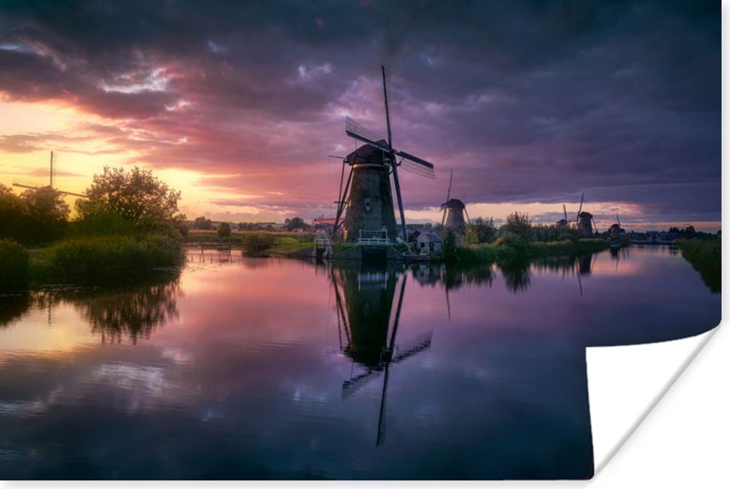 MuchoWow Poster Kinderdijk bei Nacht 180x120 cm - Fotoplakat