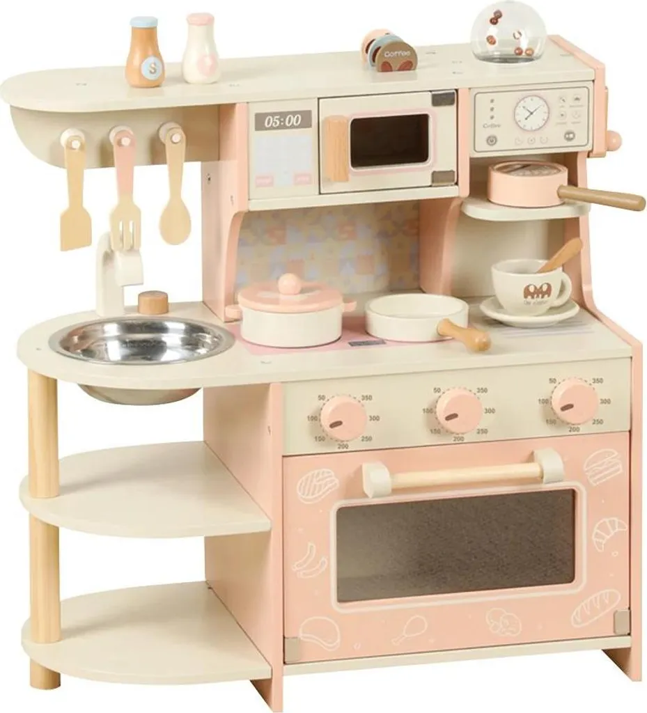 Jeu d'imitation cuisine enfant : Service à café complet en bois rose