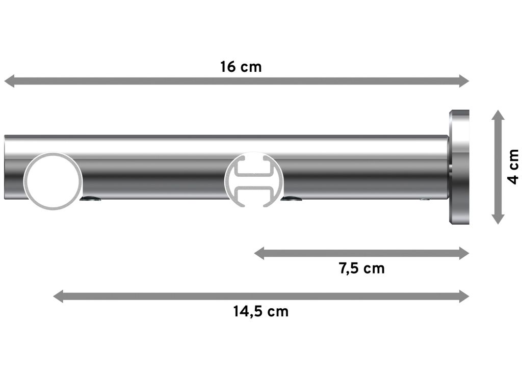Interdeco Rundrohr-Innenlaufstange / Gardinenstange (Kombination) Weiß / Chrom, Typ Platon Savio (Kegel), 20 mm Ø 2-läufig, 260 cm