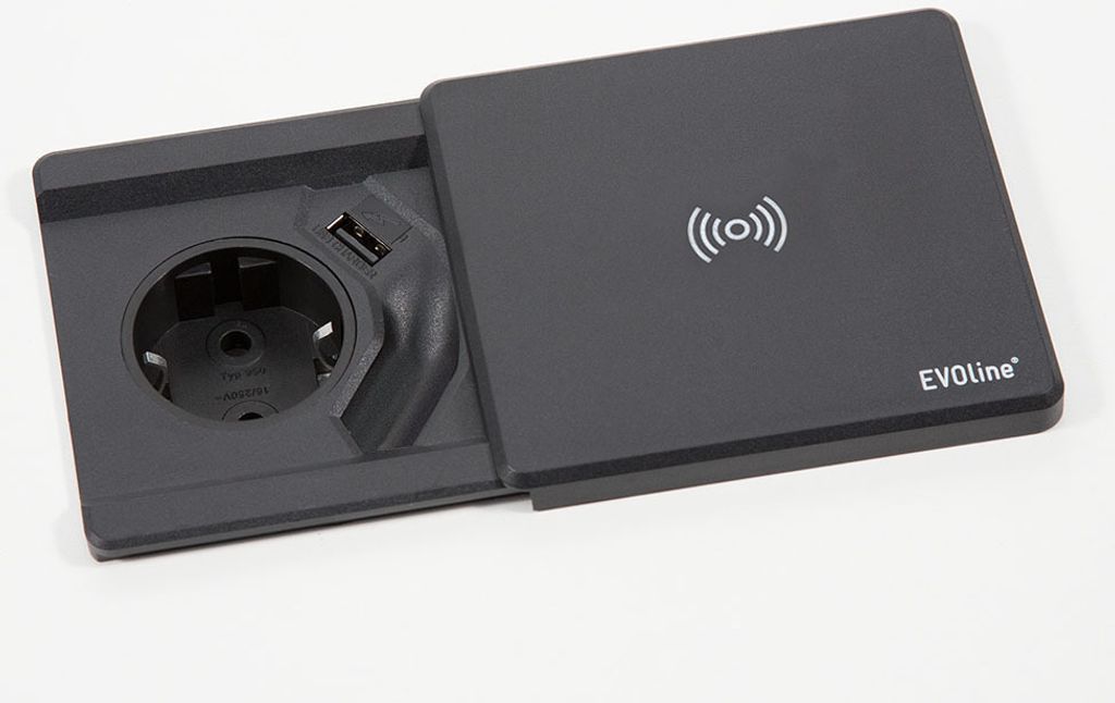 Schulte EVOline Square 80 Schuko avec USB QI-Charger, noir Image du produit 