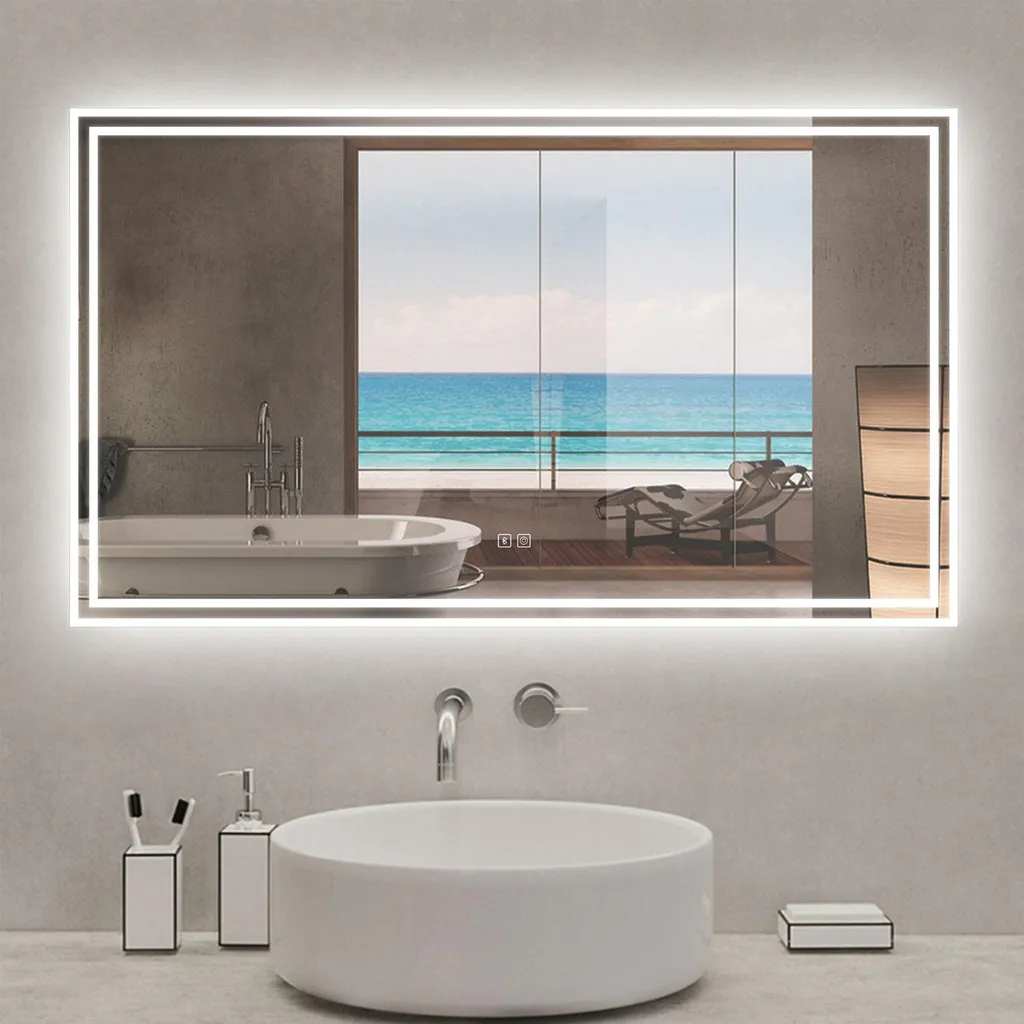 Miroir lumineux LED 80x60cm avec Bluetooth et éclairage tricolore réglable