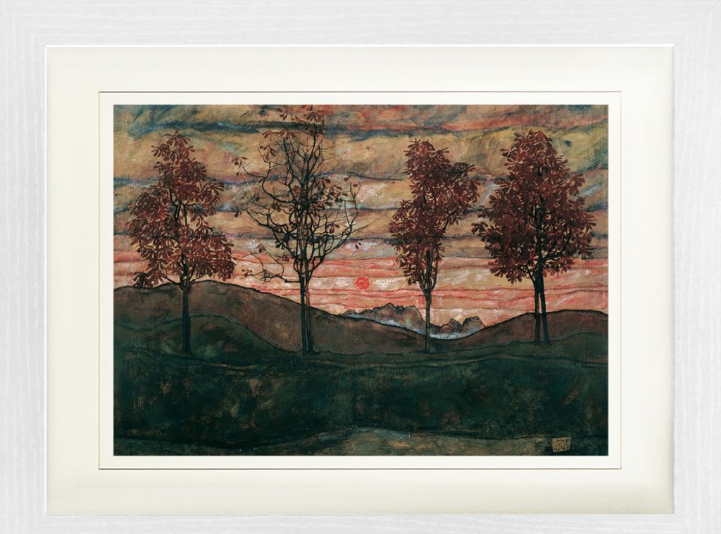 Egon Schiele Gerahmtes Bild Mit Edlem Passepartout | Wand-Bilder | Im Bilderrahmen - Vier Bäume, Kastanienallee im Herbst, 1917 (30 x 40 cm)
