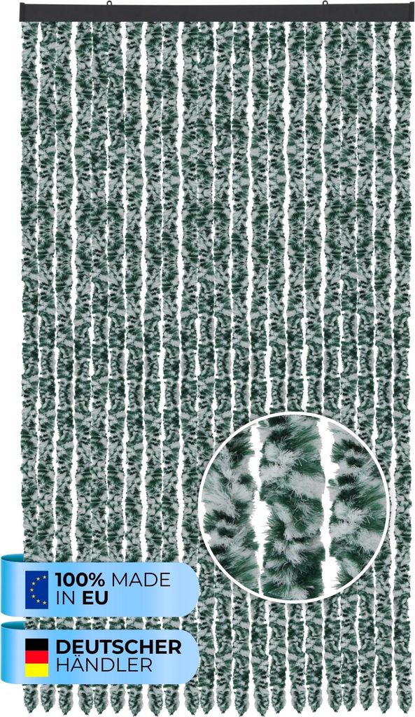 Flauschvorhang (100x220 cm) Türvorhang "Meliert Grün" als Insektenschutz für Balkon, Terrasse oder Wohnmobil, Wohnwagen, Pavillon