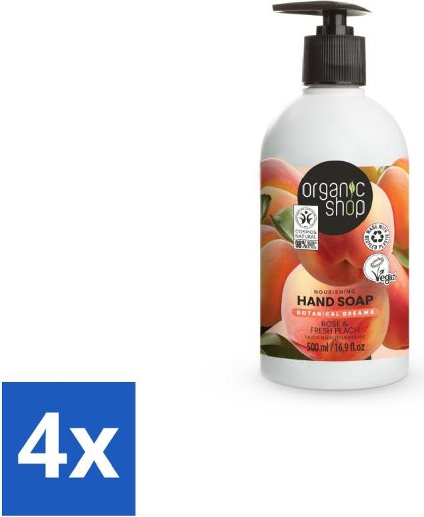 Organic Shop - Handseife Rose & Pfirsich - Pflegend und Feuchtigkeitsspendend - 500 ml - Vorteilspack - 4 Stücke