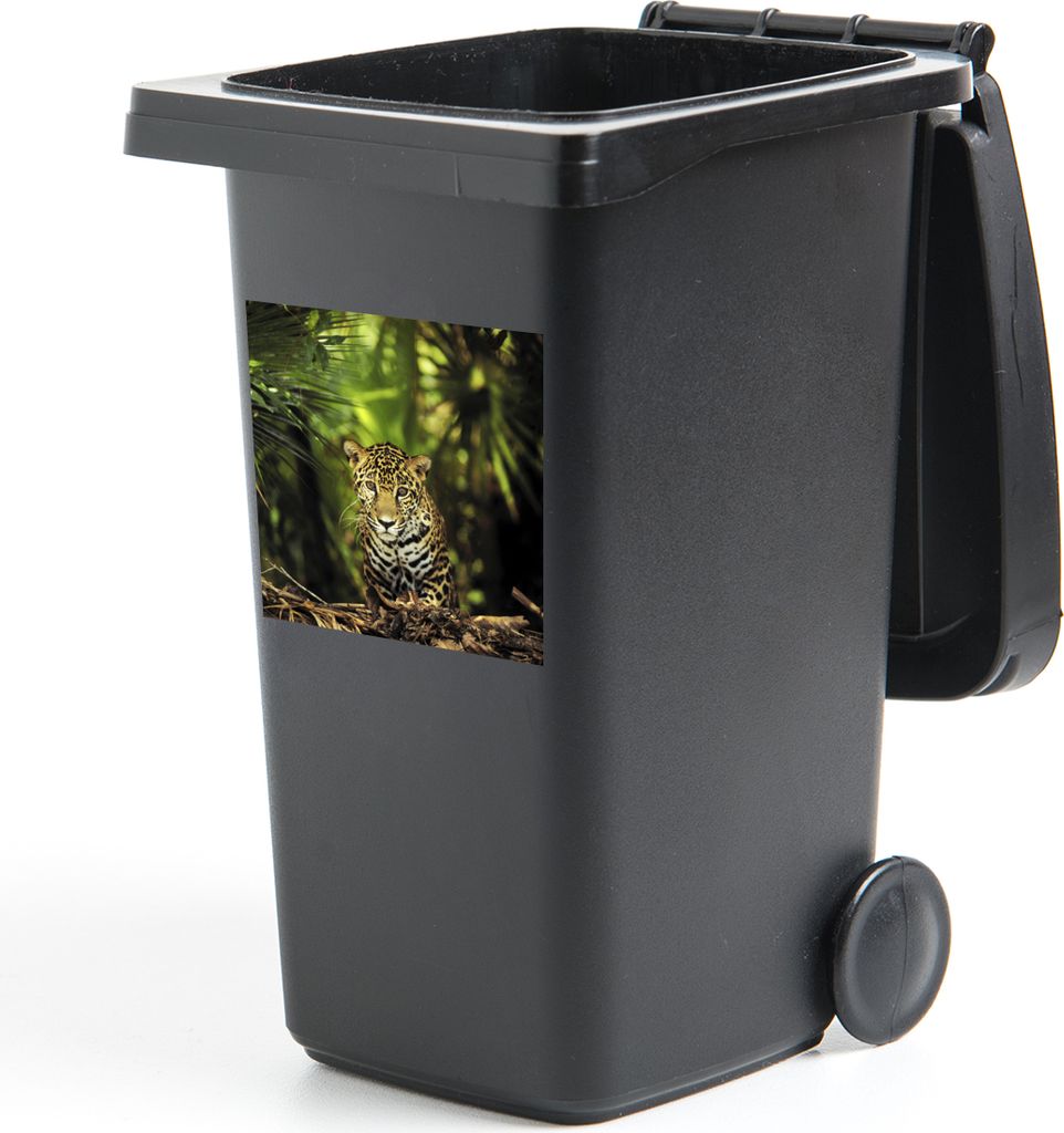 MuchoWow Mülltonnenaufkleber Junger Jaguar im Dschungel 40x40 cm - Abfall-Aufkleber - Container - für Abfallcontainer