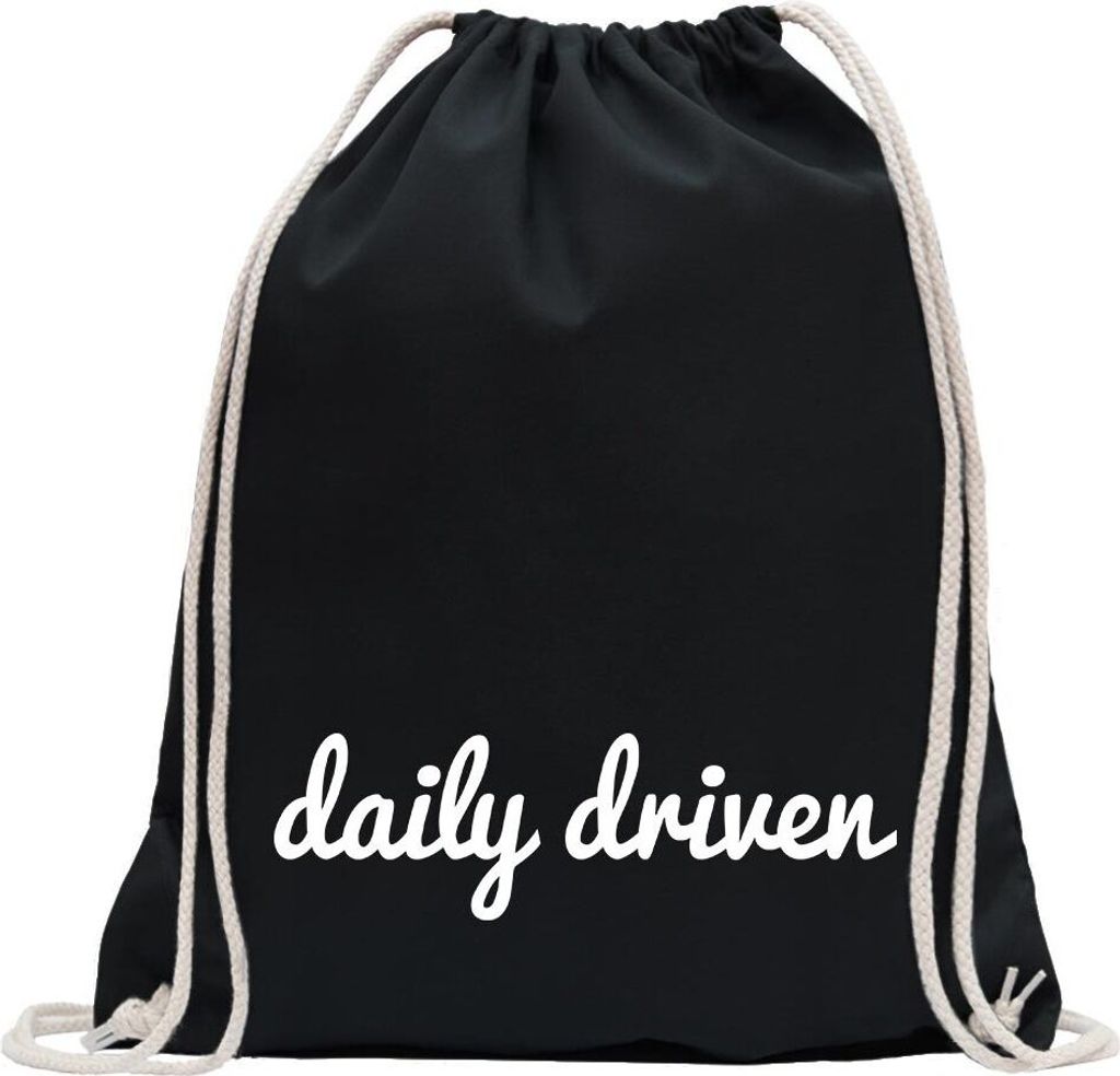 Kiwistar - Turnbeutel - schwarz - daily driven - Fun Rucksack Sport Beutel Gymsack Baumwolle mit Ziehgurt