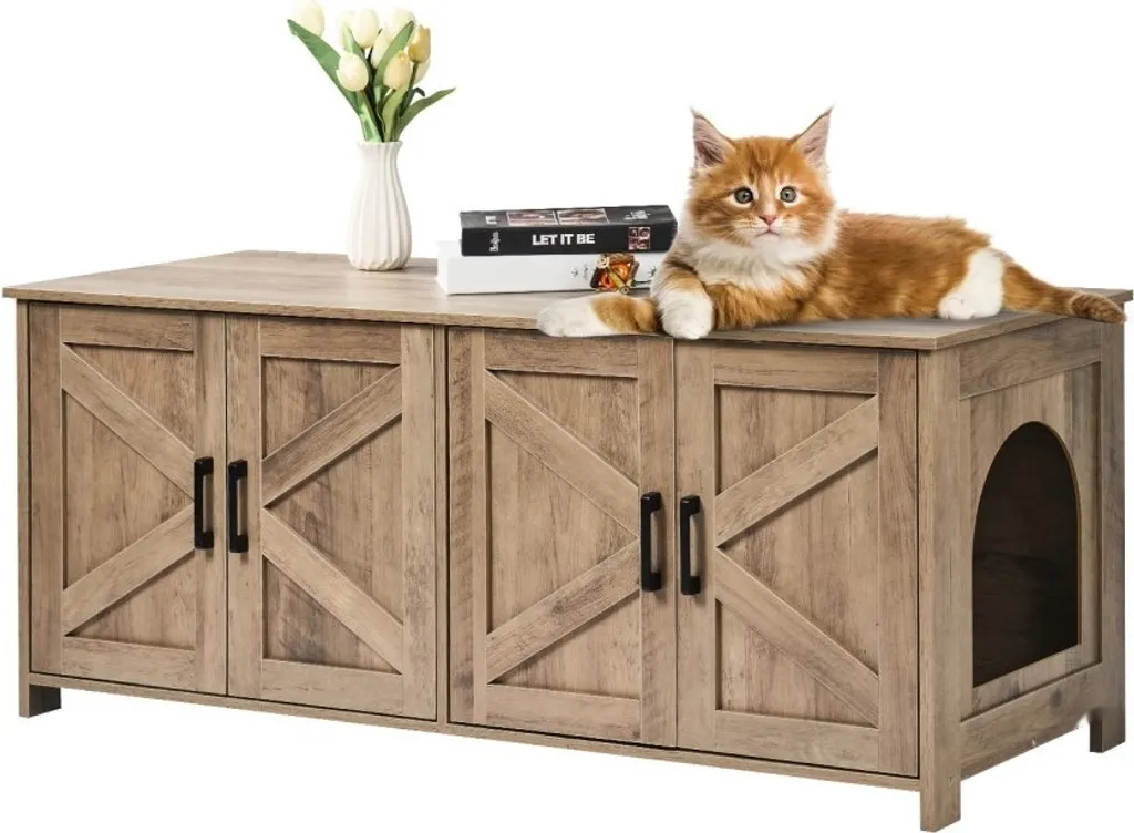 Meuble litière chat Catholic House 1,19x0,46x0,5m en bois peu encombrant