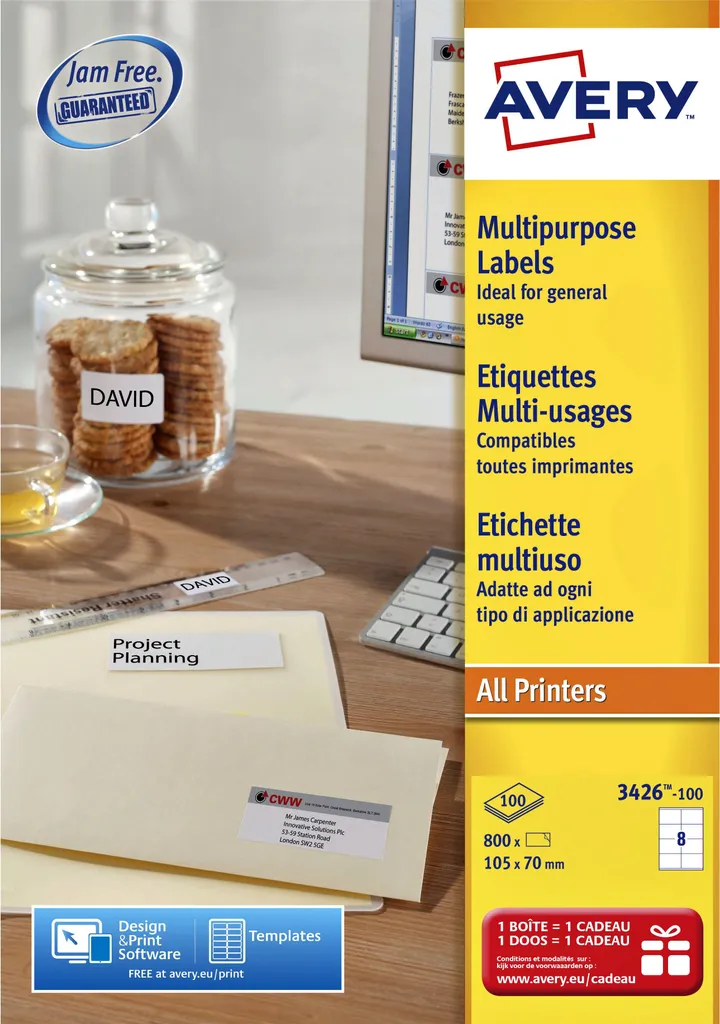 Étiquettes de classement amovibles Avery 96 x 63,5 mm pour bureaux et stock